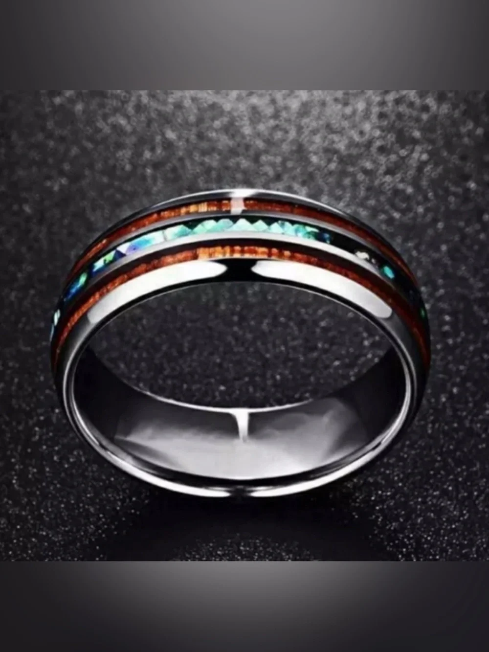 Unisex Tungsten Hawaiian KOA Wood Abalone Ring Size 9 NWOT